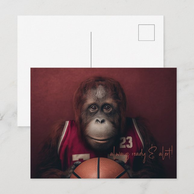 Cartão Postal Jogador de Basquete Orangutan (Frente/Verso)