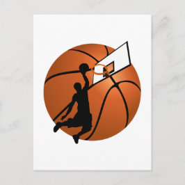 Cartão Postal Jogador de Basquete Slam Dunk com Hoop na Bola