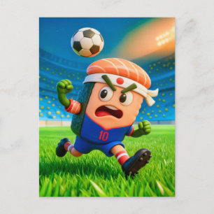Cartão Postal Jogador de futebol de rolo de sushi japonês no est