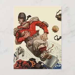 Cartão Postal Jogador de futebol do Vintage e Mascote Bulldog