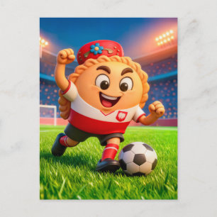 Cartão Postal jogador de futebol pierogi polonês em um campo de