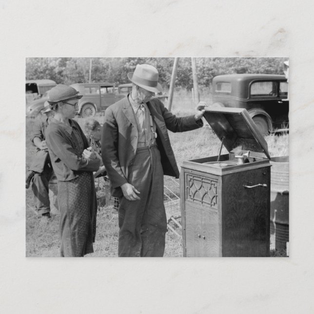 Cartão Postal Jogador de Gravação Antiquado, anos 30 (Frente)