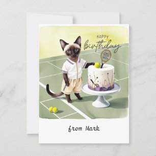 Cartão Postal Jogador de Tênis Gato para desejos de aniversário
