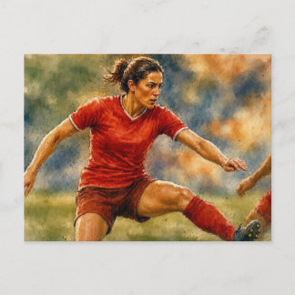Cartão Postal Jogadora de Futebol Feminino em Ação,