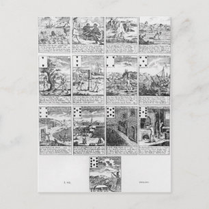 Cartão Postal Jogando cartas satirizando iniciativas de "bolhas"