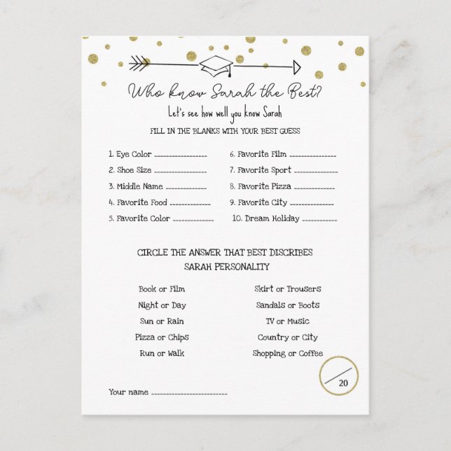 Cartão Postal Jogo da festa de formatura, conheça o jogo do Form (Frente)