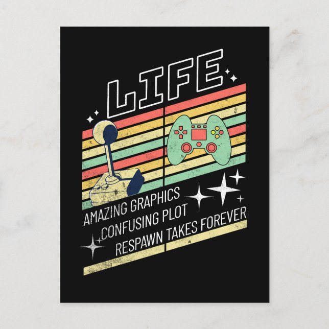 Cartão Postal Jogo da Vida Engraçado Jogador Retro (Frente)
