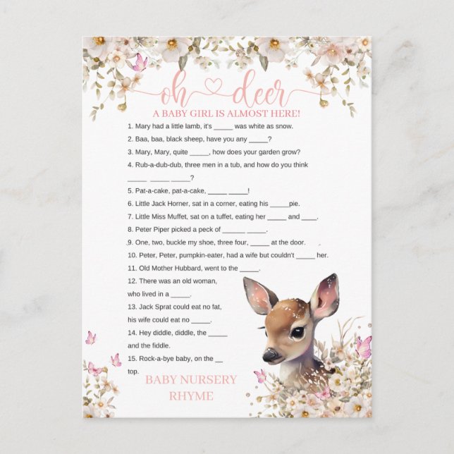 Cartão Postal Jogo de Chá de fraldas do Woodland Deer (Frente)