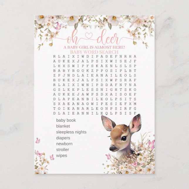 Cartão Postal Jogo de Chá de fraldas do Woodland Deer (Frente)