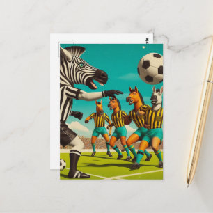 Cartão Postal Jogo Engraçado Zebra e Futebol Cavalo