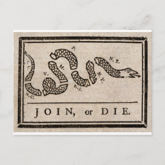 Cartão Postal Jogo ou Die Cartoon Político de Benjamin Franklin