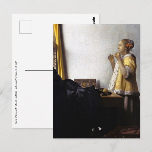 Cartão Postal Johannes Vermeer - Jovem Mulher com Colar Pérola (Frente/Verso)