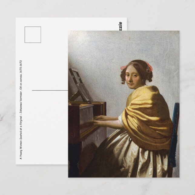 Cartão Postal Johannes Vermeer - Jovem Mulher Sentada na Virgina (Frente/Verso)