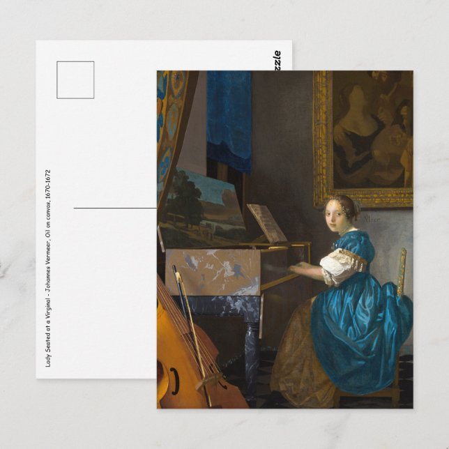 Cartão Postal Johannes Vermeer - Lady Sentada em uma Virgem (Frente/Verso)