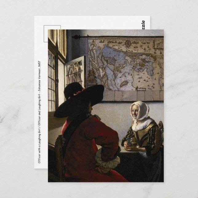 Cartão Postal Johannes Vermeer - Oficial com uma Menina a Rir (Frente/Verso)