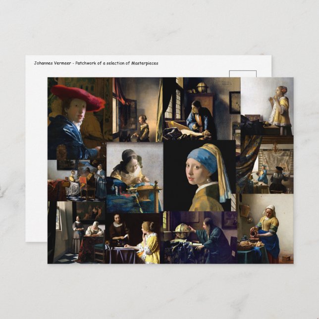 Cartão Postal Johannes Vermeer - Patchwork de Obras-Primas (Frente/Verso)