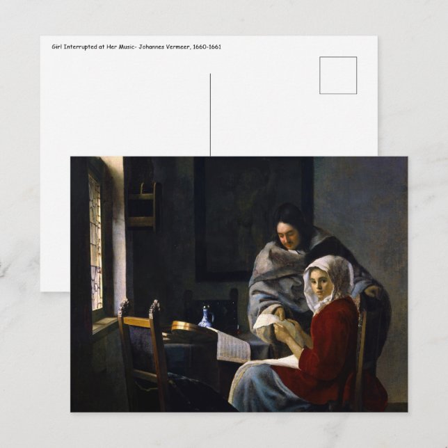 Cartão Postal Johannes Vermeer - Rapariga Interrompida em Sua Mú (Frente/Verso)