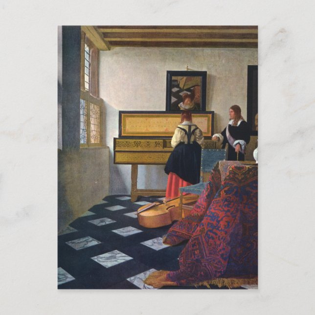 Cartão Postal Johannes Vermeer's The Music Lesson (cerca de 1663 (Frente)
