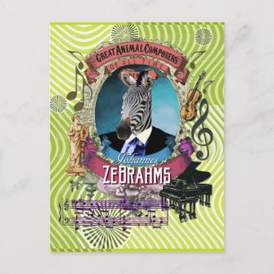 Cartão Postal Johannes Zebrahms Zebra Compositor Animal Brahms