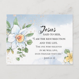Cartão Postal John 11:25 Bíblia Verse Spring Flowers Páscoa