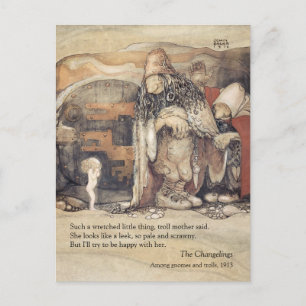 Cartão Postal John Bauer casal Princesa Troll Changelings