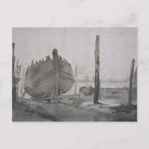 Cartão Postal John Constable Cena do rio com navio ao pôr do