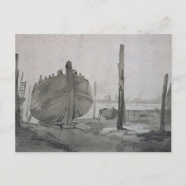 Cartão Postal John Constable | Cena do rio com navio ao pôr do s (Frente)