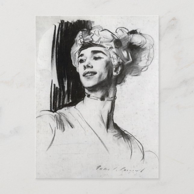 Cartão Postal John Sargent: Vaslav Nijinsky em Le Pavillon (Frente)