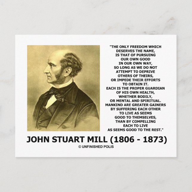 Cartão Postal John Stuart Mill Liberdade Perseguindo Seu Próprio (Frente)