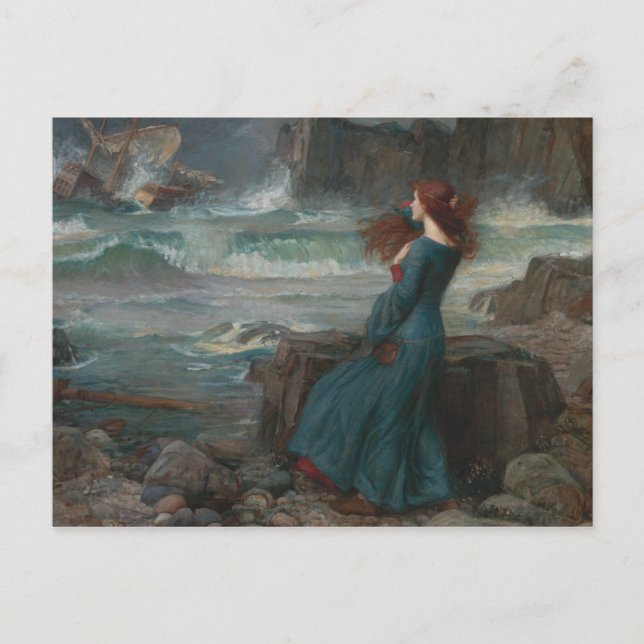 Cartão Postal John William Waterhouse - Miranda - a tempestade (Frente)