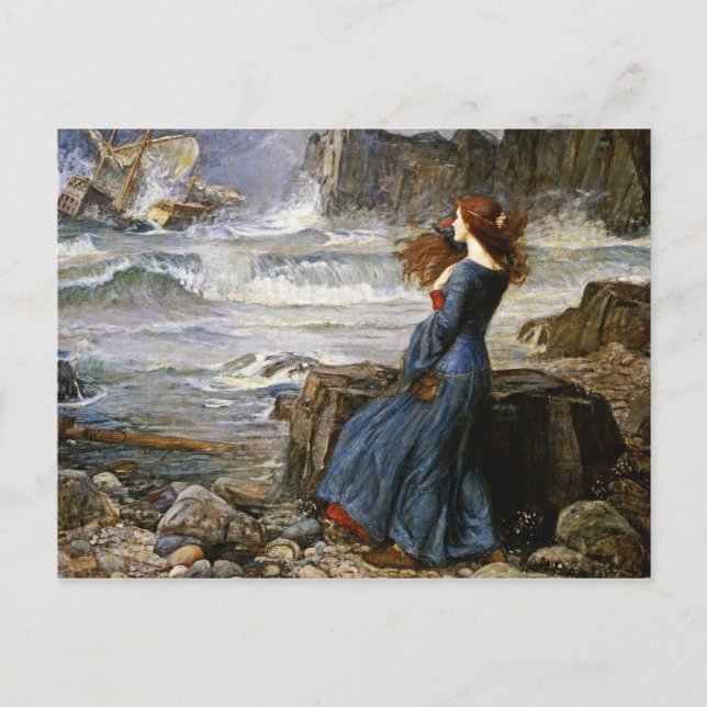 Cartão Postal John William Waterhouse - Miranda - O Tempest (Frente)