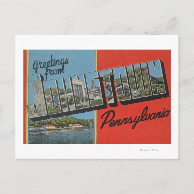 Cartão Postal Johnstown, Pensilvânia - Cenas com Letras Grandes (Frente)