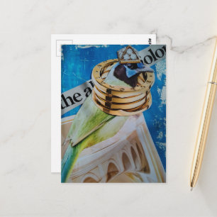 Cartão Postal Joias de pássaros e arquitetura surreal arte de co