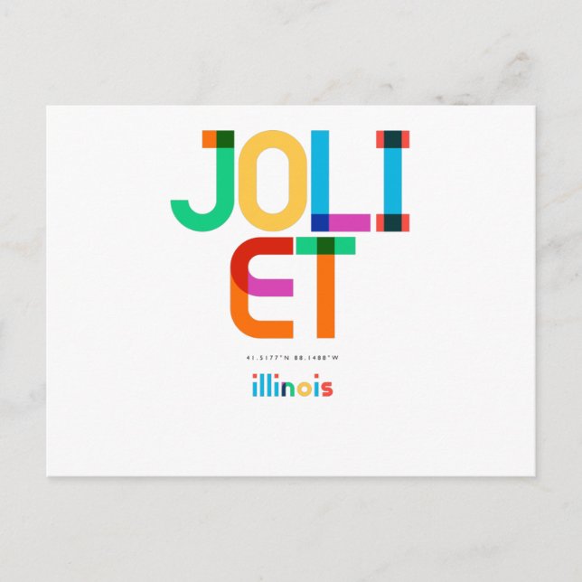 Cartão Postal Joliet Illinois Meio século, Pop Art, (Frente)