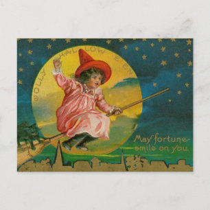 Cartão Postal Jolly Halloween Vintage Witch