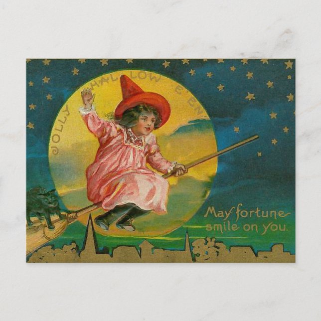 Cartão Postal Jolly Halloween Vintage Witch (Frente)