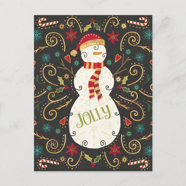 Cartão Postal Jolly Otomi Holiday Snowman (Frente)