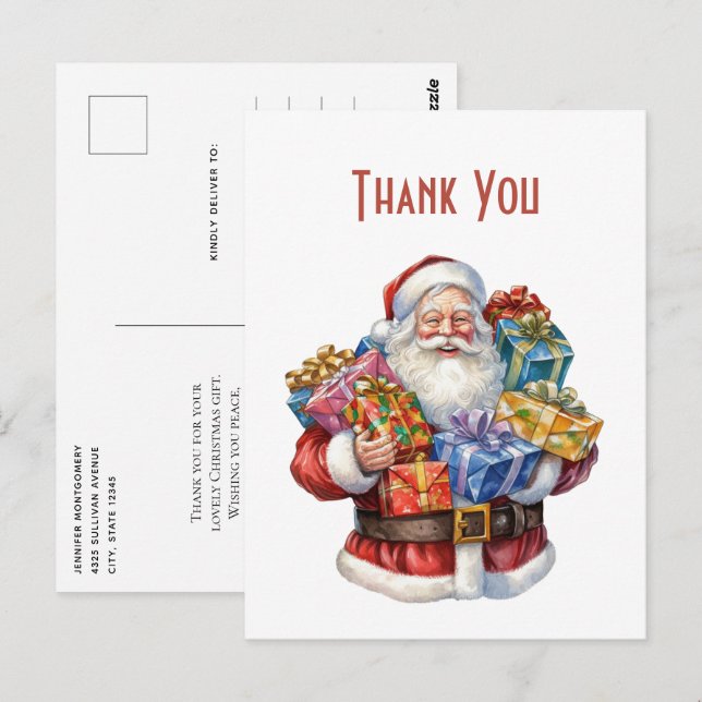 Cartão Postal Jolly Santa Claus Natal Clássico Obrigado (Frente/Verso)