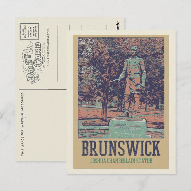 Cartão Postal Joshua Chamberlain estátua Brunswick Maine EUA (Frente/Verso)