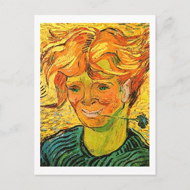 Cartão Postal Jovem com Cornflower Van Gogh de Bela Arte (Frente)