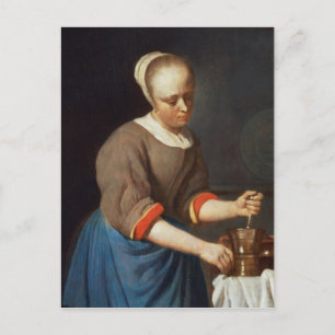 Cartão Postal Jovem com um caroço e morteiro