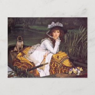 Cartão Postal Jovem Dama e Pet Pug em um Barco por James Tissot