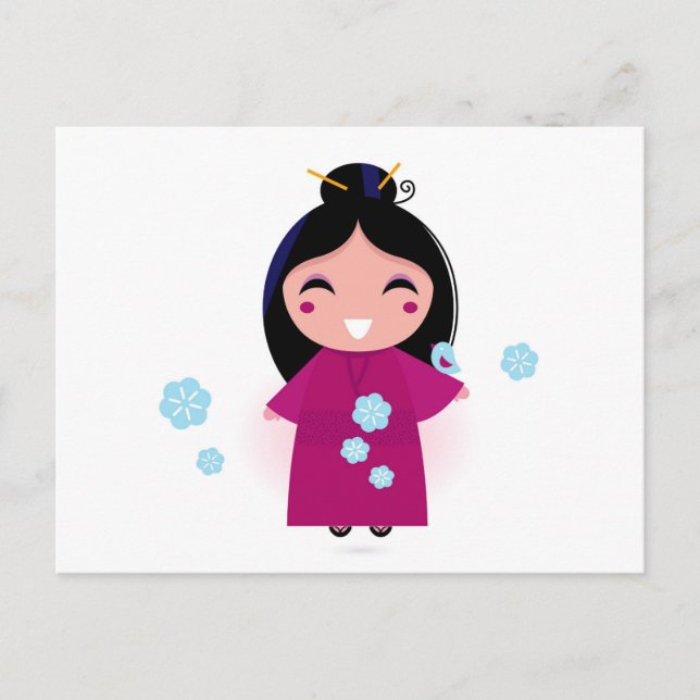 Cartão Postal Jovem Japonesa no Cartão-postal Kimono (Frente)