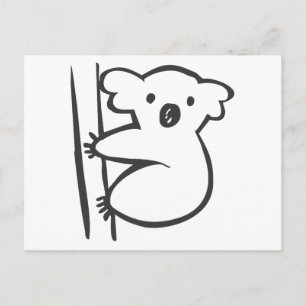Cartão Postal Jovem Koala em uma árvore em desenho preto e bran