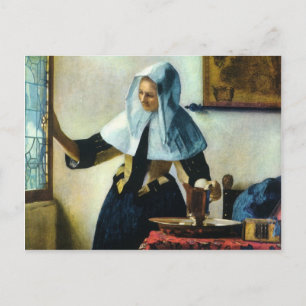 Cartão Postal Jovem Mulher de Vermeer com Pitcher de Água cerca
