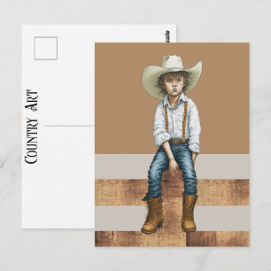 Cartão Postal Jovem Vaqueira Country Western em Rancho Estilo Po