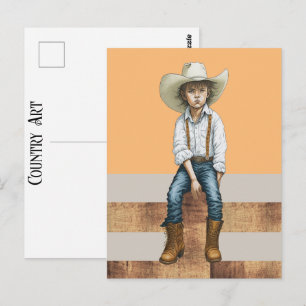 Cartão Postal Jovem Vaqueira no Estilo Rancho Country Western Pó
