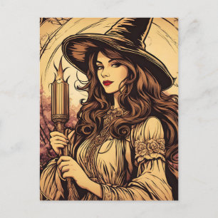 Cartão Postal Jovens bruxas segurando uma tocha, Vintage Hallowe