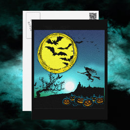 Cartão Postal Jovens Bruxas Voando Entre o Céu Noturno