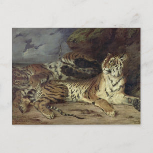 Cartão Postal Jovens tigre brincando com sua mãe, 1830 (óleo lig